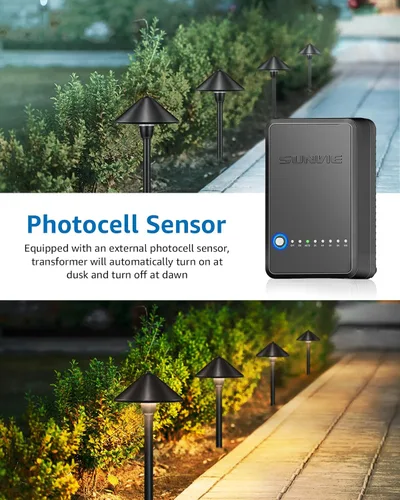 Miniatura 3 de SUNVIE Transformador de Paisaje de Bajo Voltaje de 60W con Temporizador y Sensor de Fotocélula, Transformador de Iluminación de Paisaje de 120V AC a