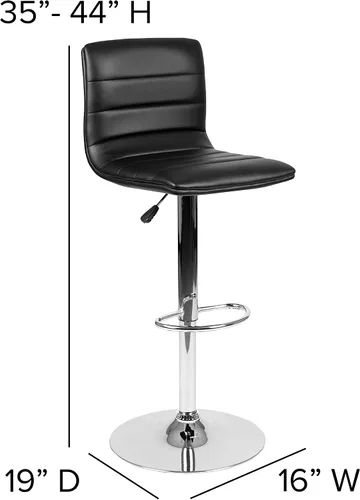 Miniatura 3 de Flash Funiture silla de bar ajustable con base cromada, Negro