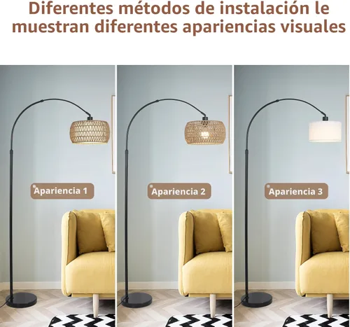 Miniatura 9 de Lámparas de pie arqueadas para sala de estar con 3 temperaturas de color, lámpara de pie negra con control remoto y bombilla LED regulable, lámpara