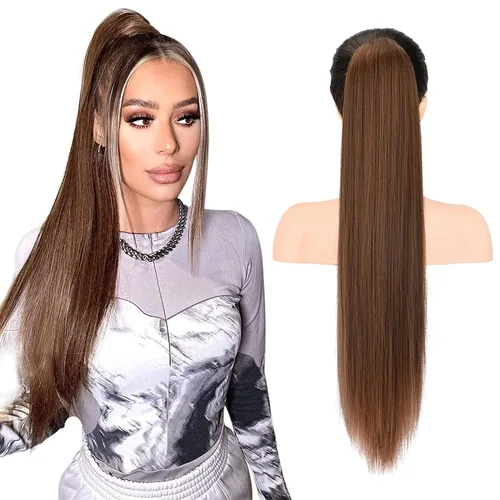 Miniatura 43 de SEIKEA Extensiones de cola de caballo con cordón, larga y recta, cola de caballo falsa, natural, suave, extensiones de cabello sintético resistente