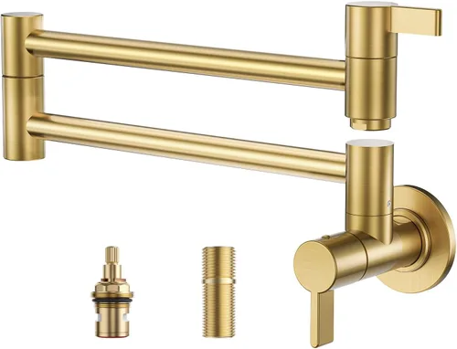 Miniatura 8 de ARCORA - Grifo de llenado de ollas de bronce aceitado, montaje en pared tradicional de 2 manijas con brazos oscilantes de doble articulación grifo