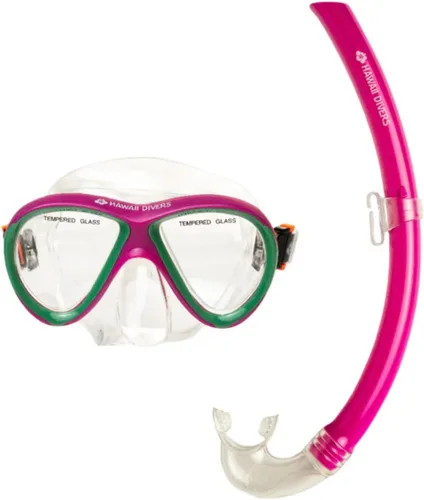 Hawaii Divers Guppy Kids Snorkel Combo - Mask and Snorkel Set Ages 4+, Swimming Goggles Tempered Glass Lens, Snorkel mask Quick-Release Buckle