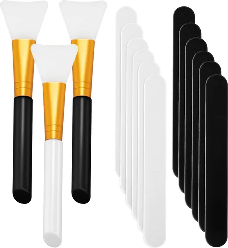 Los juegos de 15 palitos reutilizables incluyen 12 varillas de maquillaje de resina y 3 pinceles epoxi de silicona para mezclar resina, epoxi Negro