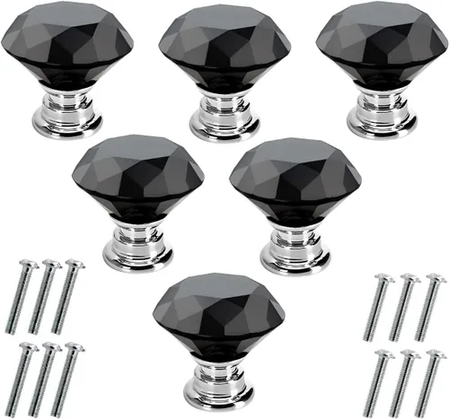 Akstore 6 pomos de cristal para gabinetes de 1.18 pulgadas (1.181 in) con forma de diamante, para cajones de cocina, aparador, armario, tiradores