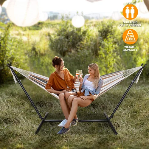 Miniatura 8 de SUPER DEAL Hamaca portátil para 2 personas con soporte de hamaca de 9 pies, capacidad de 620 libras, cama de hamaca ajustable con funda