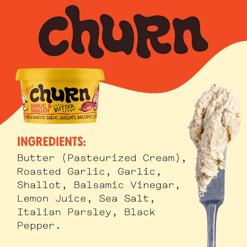 Miniatura 3 de Churn Mantequilla de ajo y chalota, mantequilla saborizada mezclada con mantequilla orgánica alimentada con pasto (5.5 onzas, paquete de 3), sin