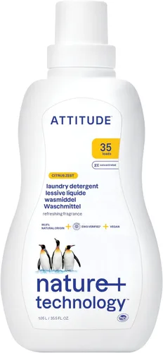 ATTITUDE Detergente líquido para ropa, verificado por EWG, compatible con HE, a base de plantas y vegano, jabón natural para lavandería, aroma a