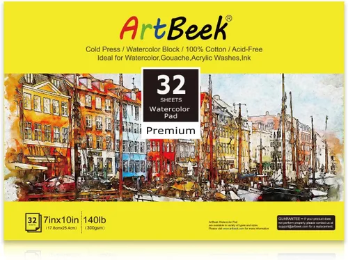 Miniatura 7 de ArtBeek Bloque de papel de acuarela, bloque de acuarela de 9 x 12 pulgadas, 32 hojas, 100% algodón, áspero 140 libras/10.58 oz/m²