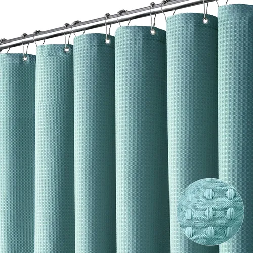 Miniatura 27 de Dynamene cortina de ducha de lino burdeos - cortinas de tela de nido de abeja texturizadas y resistentes para baño, 256GSM, juego de cortinas