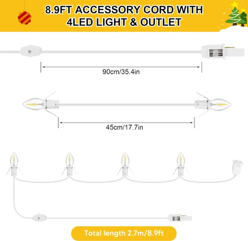 Miniatura 3 de Paquete de 1 cable de accesorio con 4 bombillas LED y toma de corriente de luz de pueblo de Navidad, cable de luz de molde de soplado de 8.9 pies