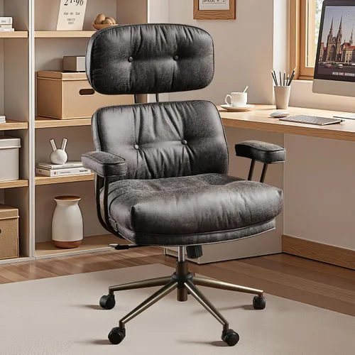 Miniatura 26 de Silla ergonómica de escritorio de oficina en casa, silla giratoria de 360° con inclinación y altura ajustable con cojín grueso y reposabrazos