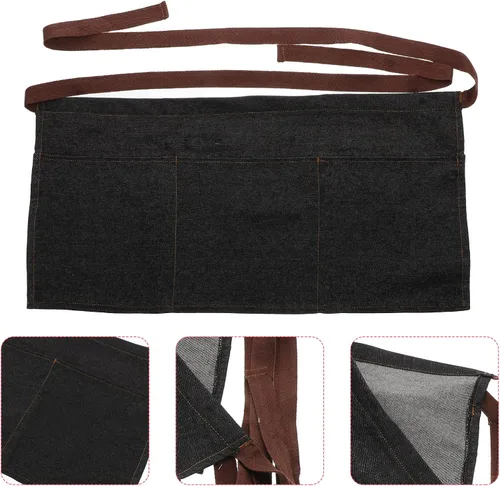 Miniatura 4 de Toyvian Delantal unisex de medio servicio, delantal corto de mezclilla con 3 bolsillos para trabajo, restaurante, hogar y cocina (negro), 23.6 x