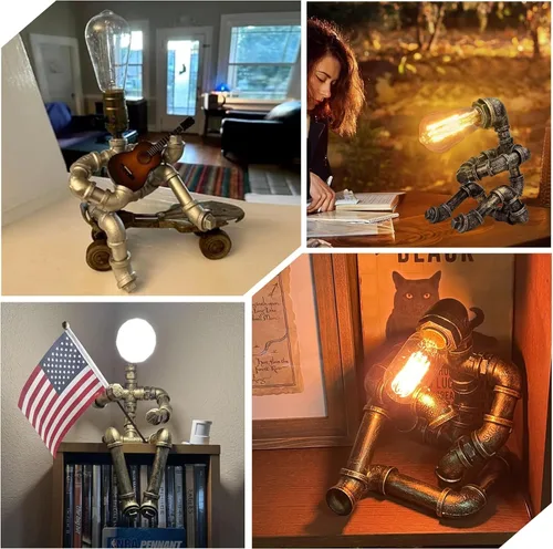 Miniatura 7 de Lámpara de Mesa Steampunk, Lámpara Industrial de Tubería de Agua Lámpara de Escritorio Retro de Tubería de Hierro Lámpara Vintage de Mesa de Noche