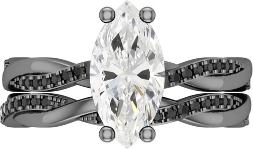 Miniatura 2 de Dazzlingrock Collection Juego de anillos de novia de 0.472 x 0.236in con piedra preciosa marquesa creada y diamante negro natural, disponible