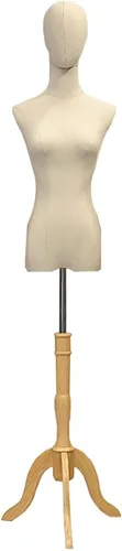 Maniquí femenino de cuerpo completo con base de madera y cabeza de tela, soporte ajustable para bodas y exhibición de ropa (soporte para trípode 1,