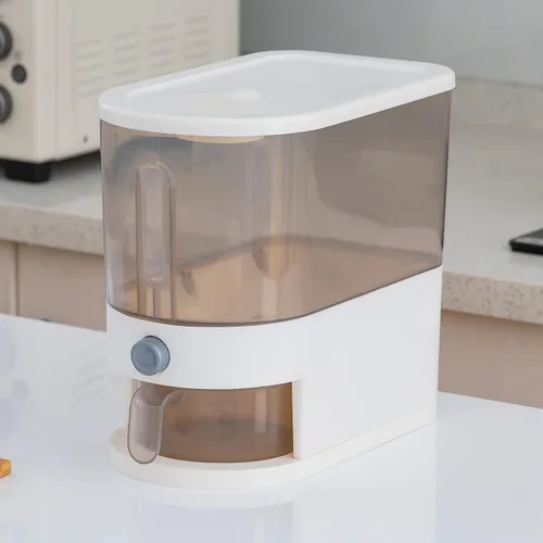 Miniatura 6 de Gagee Dispensador de arroz de 11 libras, gran contenedor de almacenamiento de granos con tapa, cilindro de medición a prueba de humedad, dispensador