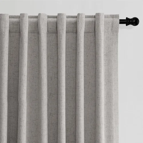 Miniatura 26 de BOODII Cortinas de lino 100% opacas para dormitorio de 102 pulgadas de largo, con aislamiento térmico, oscurecimiento de la habitación, cortinas