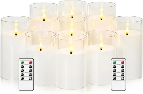 Miniatura 14 de kakoya Velas parpadeantes sin llama que funcionan con pilas con control remoto y temporizador de 2/4/6/8 horas, velas LED de acrílico, paquete de 9