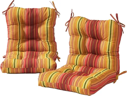 Miniatura 10 de Cojines para silla de exterior con bisagras, diseño de una sola pieza, cojín reversible para asiento y respaldo de patio con lazos, tela