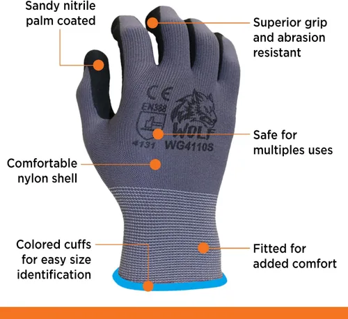 Miniatura 4 de WOLF Guantes de nitrilo ultradelgados con palma de espuma recubierta con agarre adhesivo, multiusos