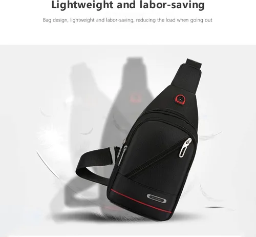 Miniatura 4 de Amketima Bolso de hombro para hombres, bandolera en el pecho, bolsa cruzada con correa para viaje, con agujero para auriculares