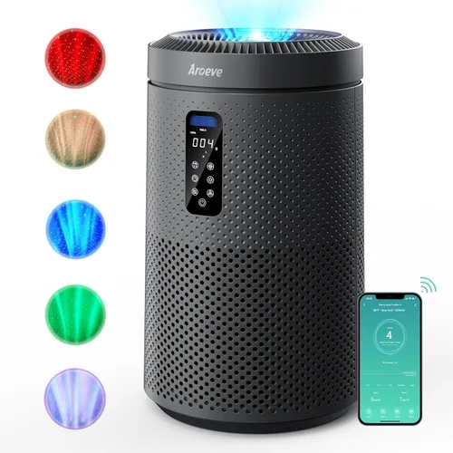 Purificador de aire AROEVE para habitaciones grandes de hasta 1,782 pies cuadrados con proyector de estrellas, WiFi inteligente, sensor de calidad