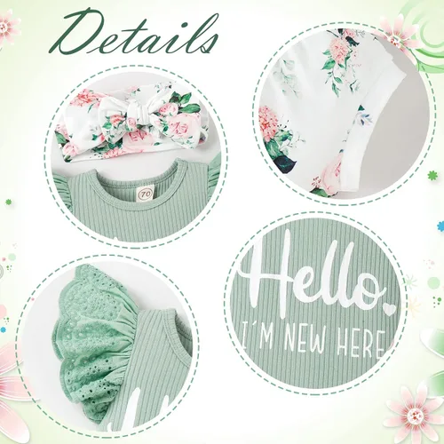 Miniatura 3 de Ropa de bebé niña, mameluco de encaje con volantes de verano para recién nacido + pantalones cortos florales, 3 piezas, sesión de fotos para niños