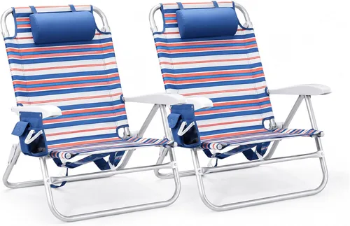 Miniatura 14 de Old Bahama Bay Silla de playa tipo mochila, paquete de 2, silla reclinable ligera de aluminio de 5 posiciones para adultos, soporte resistente, 400