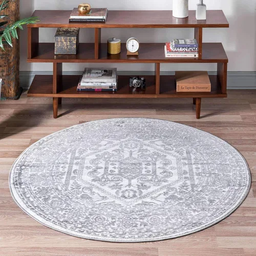 Unique Loom Boston Collection - Alfombra de área con medallón (3 pies 3 pulgadas, redonda, blanco/gris)