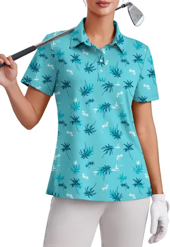 Miniatura 10 de PINSPARK Polo de golf de 4 botones para mujer, UPF 50+, secado rápido, atlético, camiseta de tenis con cuello, ajuste relajado