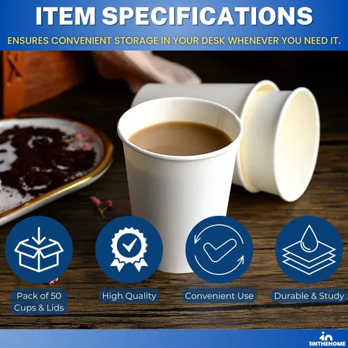 Miniatura 6 de Tazas de café de 8 onzas con tapas desechables de papel para café caliente (50 tazas y 50 tapas)