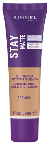 Rimmel London Stay Matte Liquid Mousse - 305 Buff - Base, ligera, control del brillo, sin aceite, 1 oz