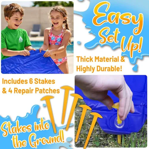 Miniatura 4 de Stargo 18 x 5 pies – Salpicaduras y tobogán deslizante, toboganes acuáticos para niños – Tobogán acuático para niños al aire libre divertidos Azul