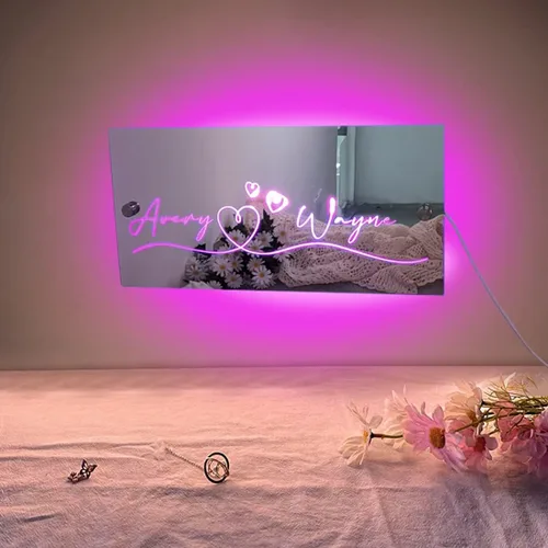 Miniatura 5 de Espejo de dormitorio con nombre personalizado, luz LED, letreros de neón con luces, cumpleaños, boda, fiesta, letrero personalizado para decoración