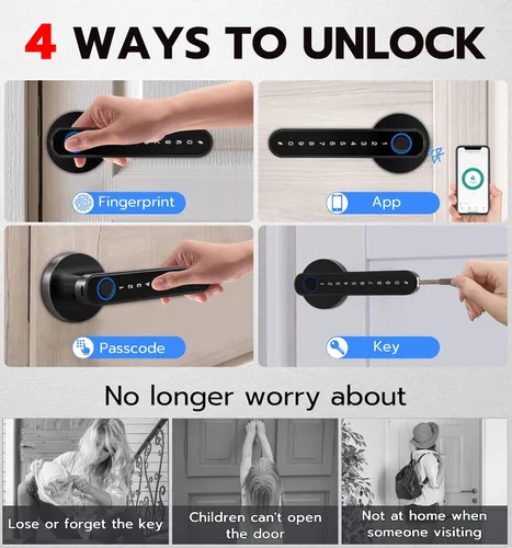 Miniatura 2 de eLinkSmart Cerradura de puerta de huellas dactilares, cerradura de puerta de entrada sin llave con mango de teclado, perilla inteligente biométrica