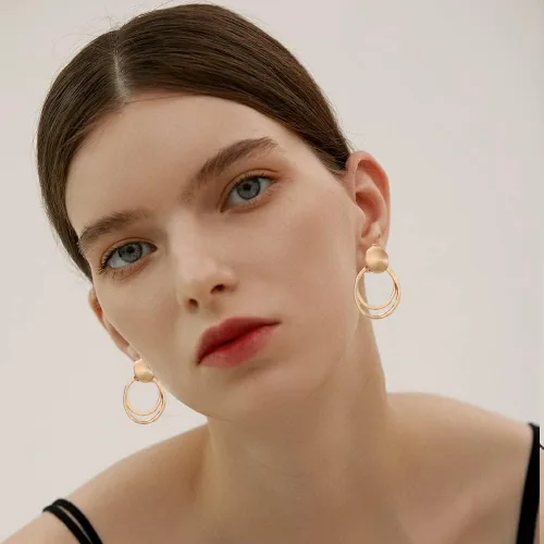 Miniatura 3 de Aretes grandes de plata de oro mate con clip para mujer