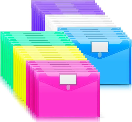 Miniatura 10 de Sooez Paquete de 10 carpetas de archivos, sobres de polietileno transparente, carpetas para documentos, tamaño carta A4 con bolsillo para etiquetas