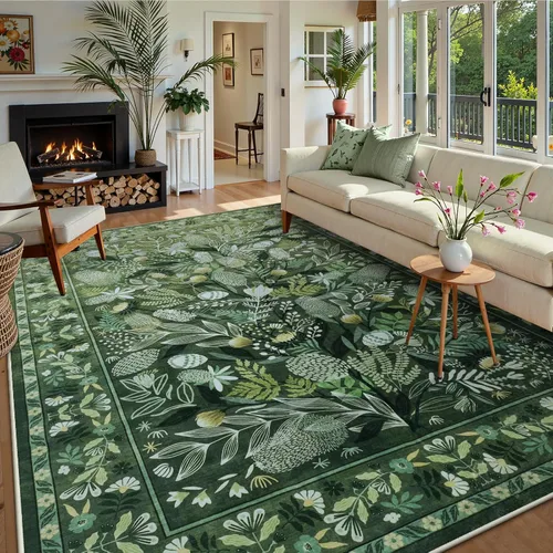Miniatura 20 de Anidaroel Alfombras botánicas coloridas de 5 x 7 pies, lavables a máquina, para sala de estar, antideslizante, alfombra suave para dormitorio
