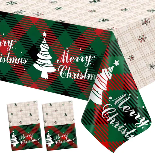 Miniatura 8 de Mantel de Navidad, 2 piezas de mantel desechable de plástico rojo, mantel de 54 x 108 pulgadas para decoraciones de Navidad, mantel de árbol