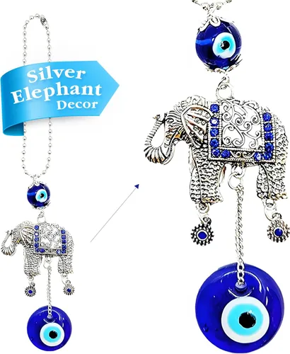 Miniatura 10 de LUCKBOOSTIUM Adorno único y elegante de elefante feliz con cristal azul y borla colgante de protección espiritual para la salud y la buena suerte