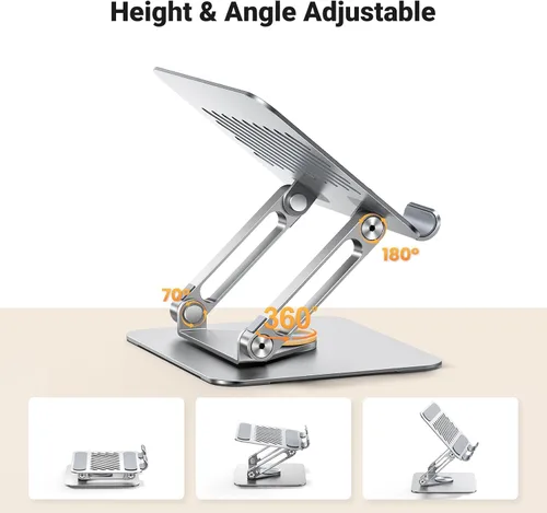 Miniatura 4 de UGREEN - Soporte para tablet para escritorio con base giratoria de 360°, soporte de aluminio de doble varilla ajustable, accesorios para el hogar