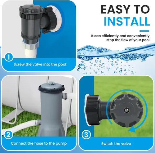 Miniatura 5 de Válvula de émbolo para piscinas sobre el suelo, conexión de 1.55 pulgadas, caudal de 1800 gph, ajuste universal, fácil de instalar, reemplazo