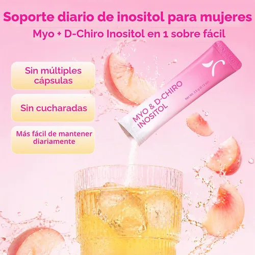 Miniatura 2 de Gynable - Suplemento de mio-inositol y D-Chiro inositol para mujeres, proporción 40:1, paquetes de mezcla de bebida en polvo de melocotón, apoya