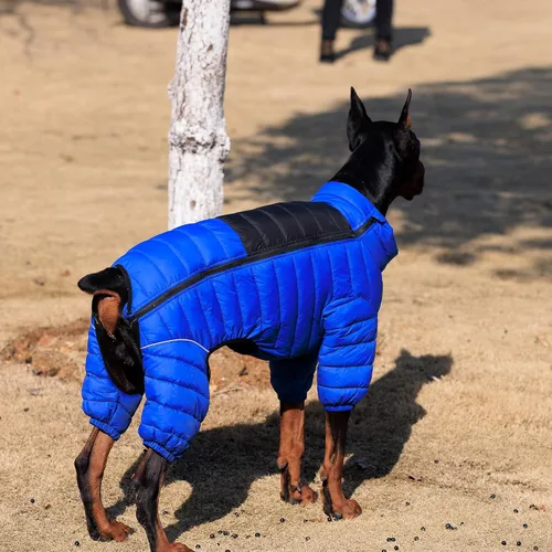 Miniatura 4 de Lovelonglong Abrigo para perro, chaqueta cálida para perro, 4 patas cubiertas, impermeable, resistente al viento, reflectante, chaleco cálido