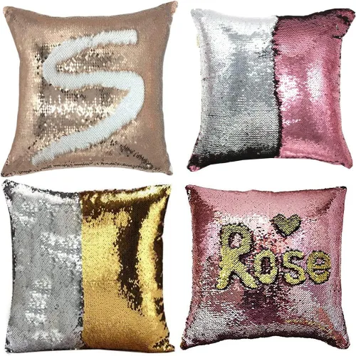 Miniatura 17 de MOCOFO Fundas de almohada decorativas de lentejuelas mágicas reversibles 16x16-2 de plata a oro + 2 de oro a negro de ante premium para habitación 4