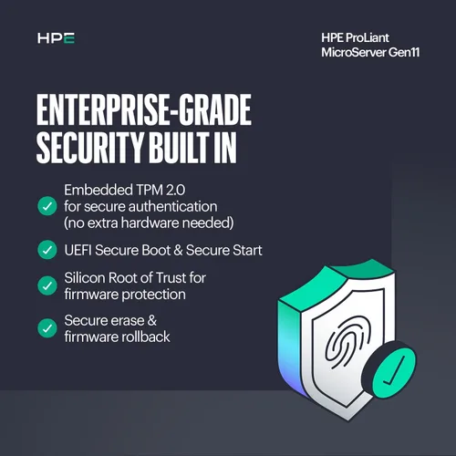 Miniatura 7 de Hewlett Packard Enterprise ProLiant MicroServer Gen11 Tower Server, procesador Intel Pentium Gold G7400, memoria de 16 GB, almacenamiento HDD de 1