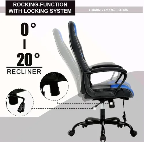 Miniatura 7 de HHS Silla reclinable de oficina para adultos, respaldo alto, de cuero, escritorio, juegos, carreras, ejecutiva, ergonómica, ajustable, giratoria