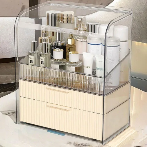 Caja Organizadora de Almacenamiento de Maquillaje Grande, Vitrinas de Cosméticos a Prueba de Polvo y Resistente al Agua, Organizador de Cosméticos