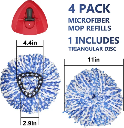 Miniatura 4 de Cabezal de repuesto para trapeador giratorio, paquete de 4 repuestos de fregona RinseClean con base compatible con mopa giratoria O-Cedar