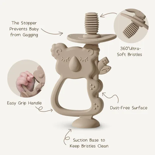 Miniatura 3 de Moonkie Juguete de dentición, mordedores de silicona seguros y fáciles de sostener, sin BPA, cepillo de dientes de bebé de 360° con base de succión